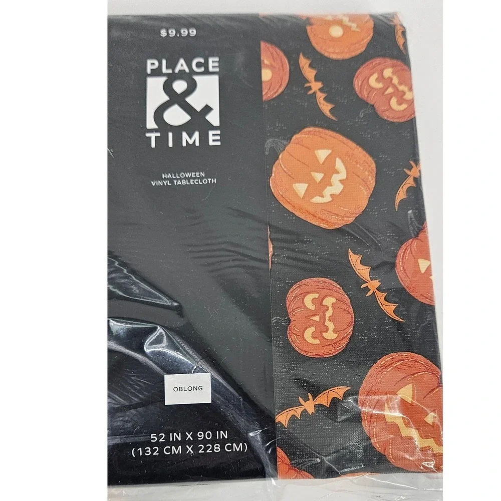 NOS‎ 3 Halloween Party Tableclothes Vinyl 2 round 1 lg oval skeletons pumpkins